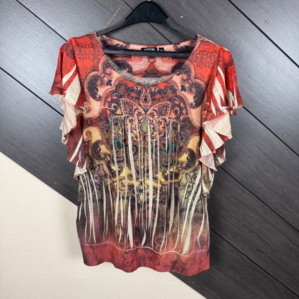 APT. 9 Women's XL Tattoo Print Dolman Top Whimsigoth Boho Flutter Sleeve